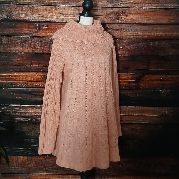 St Johns Bay Tunic Sweater Size L Pink Cable Knit Cowl Neck Long - Picture 3 of 9